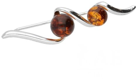 Tune Design Amber Brooch, Sterling Silver 925, Cognac Colour