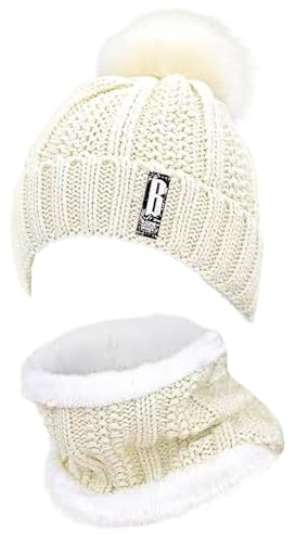 TUONYIS 2 Pièces écharpes Tricotées pour Femmes,Bonnet en Tricot Flexible,Chapeaux d'hiver pour Femmes Ensemble Bonnet et écharpe pour les Sports de Plein Air, le Ski, l'escalade,Randonnée(Beige)