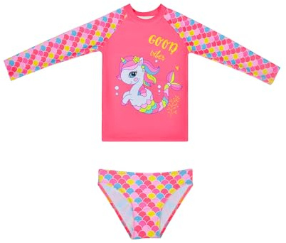 Bañadores de Manga Larga Sets Rashguard Traje de Baño Protección Solar Ropa de Baño para Niñas de 2 a 12 Años (6-8 Years, LA668-Red)