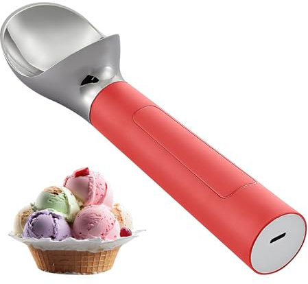 FrostJoy Paletta per gelato riscaldata, ricaricabile tramite USB, con display a LED, riscalda fino a 70 °C, per gelato duro, facile per anziani e bambini, impermeabile IP67, colore rosso