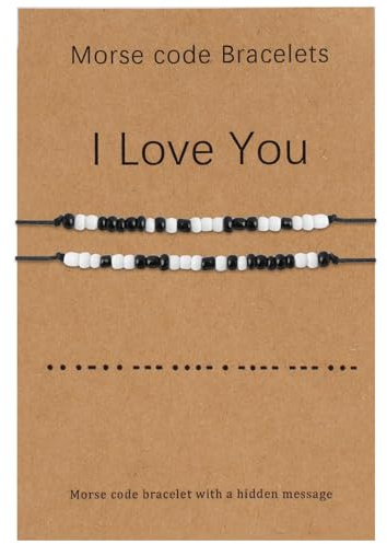 THKO Couples Bracelets, 1 Pair His And Hers Bracelet Morse Code Black And White Beads Best Friend Bf And Gf Bracelet Relationship Matching Friendship Jewelry