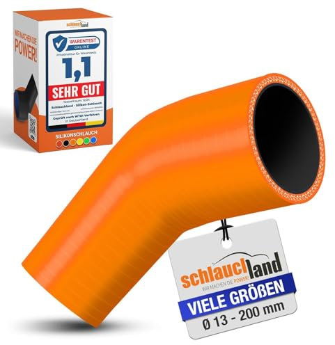 1 Stück | Reduzierbogen Silikonbogen 45° Grad ID-Ø 19-13mm orange 200°C | VIELE GRÖSSEN & FARBEN | Silikon-Schlauch Reduzierung Reduzierer Ladeluft-Schlauch Kühlmittel Adapter flex Rohr| PREMIUM