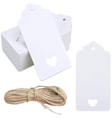 JUGUTA Etiquetas De Regalo De Papel De Estraza Blancas, Etiquetas De Regalo, Etiquetas De Papel Para Etiquetar, Para Bodas, Cumpleaños, Navidad, 100 Unidades