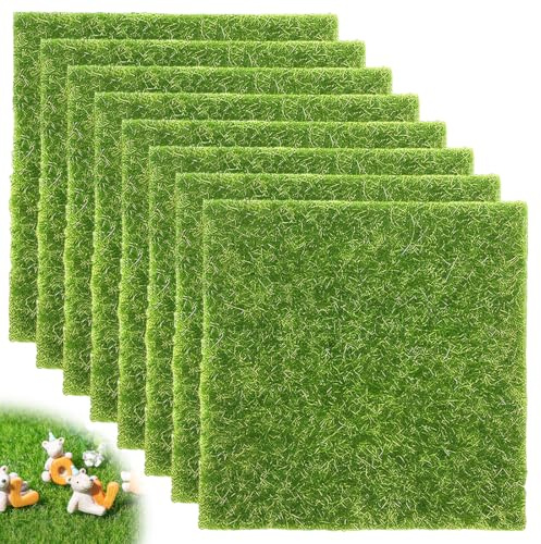 YOFDAL 8 PCS gazon artificiel pour bricolage, fausse herbe pour projets de bricolage, tapis d'herbe pour décoration de jardin miniature et accessoires d'intérieur 15 x 15 cm