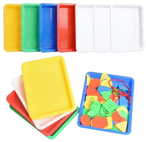 Konstbrickor av plast, 12 stycken 34 x 25 x 2,6 cm flerfärgad serveringsbricka, materialskålar sats, konstgjorda brickor materialskål för skola, hem, verkstad, förvaring artiklar