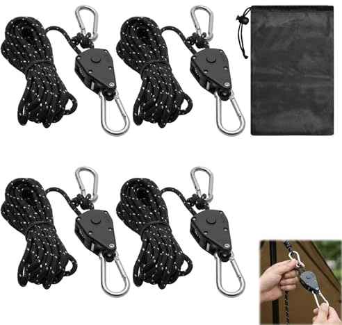 4Pcs Tent Guy Ropes 4 M Adjustable Guide Ropes with Adjuster, Reflective Camping Rope with Storage Bag for Outdoor,Hiking,Awning & Grow Lights