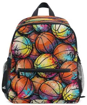 KLL miniryggsäck för barn retro basketmönster, Retro basketmönster, M | koppel bokväskor, med namnetikett, för 6-8 år