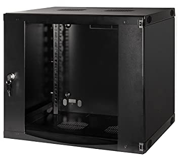 LogiLink Professional 19 Zoll Wandgehäuse mit 9 HE (Höheneinheit), Glastür mit Zylinderschloss, Flatpack, Farbe: Schwarz