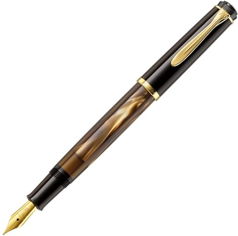Pelikan Füllhalter Classic 200, Braun-Marmoriert, Feder EF (extra-fein), hochwertiger Kolbenfüller im Geschenk-Etui, 808873