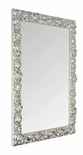 MO.WA Wandspiegel Spiegel Klassisch Silber 62x82 Rosenspiegel im romantischen Stil Dekospiegel Blattsilber Rechteckiger Holzspiegel Silber
