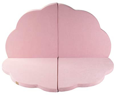 MEOWBABY 160x160cm Spielmatte für Kinder Wolke Bodenmatratze Baby Rund Kinderteppich Klappmatratze Spielteppich Spielzelte Faltbare Matte Spielmatratze Kinderzimmer Made in EU Hellrosa