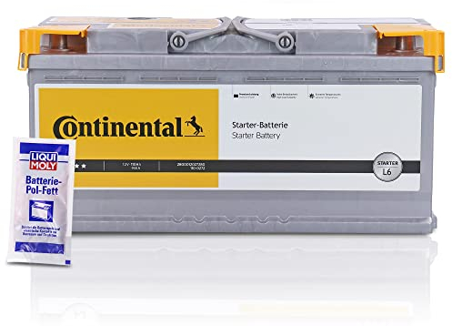 CONTINENTAL 2800012027280 Starterbatterie Autobatterie L6 12V 110Ah 950A + 1x 10g LIQUI MOLY Batterie-Pol-Fett