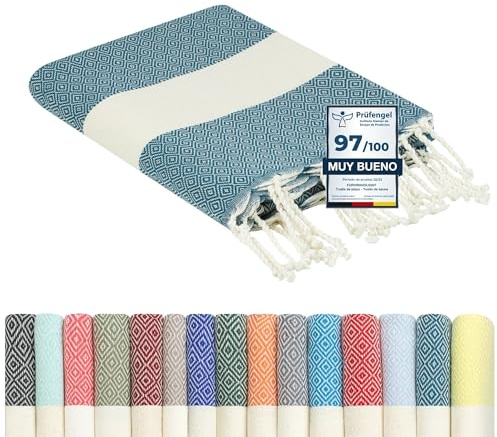 Flora Furora Serviette de Plage XXL 100 x 200 cm - Coton - Fouta Plage | Drap de Plage Grande Taille + Compact | Hammam Sauna, Pique-Nique Tapis de Plage Accessoire, Serviette Plage Femme Homme Ado