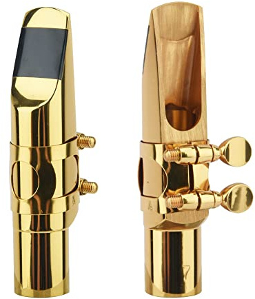Alto Sax Saxophone Mouthpiece w/Cap & Ligatures, Brass Metal Eb Alto Sax Mouthpieces for Saxophone Professionals and Beginners (Gold - 7C)