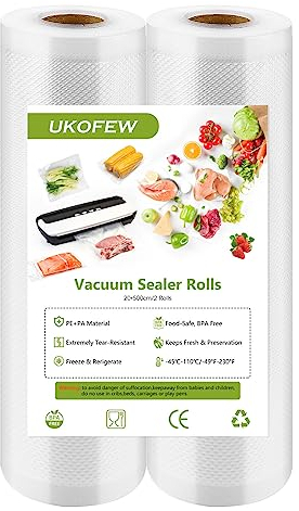 2 Rouleaux Sac Sous Vide Alimentaire, Sous Vide Alimentaire, Sacs de Mise Sous Vide, Sans BPA, pour Conservation Des Aliments,Cuisson, pour Appareils de Mise Sous Vide (20 cm x 500 cm)