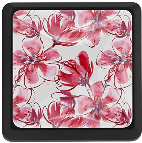 3 Pack Cabinet Knobs Watercolor Red Big Floral Paint Kitchen Square Cabinet Knobs Dresser Drawer Knobs