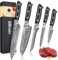 Home Safety 5er Damastmesser Set - Damast Kochmesserset mit Klingenlängen von 8.2 cm bis 20.4 cm aus 67 Schichten Damaszenerstahl mit G10-Griff - Scharf & Ausbalanciert