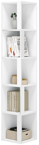 eSituro Eckregal mit 5 Ebenen bücherregal weiß stehend schmales bücherregal regal Standregal Aufbewahrungsregal für Küche Schlafzimmer Wohnzimmer Büro