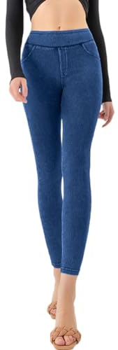 Onsoyours Jeggings Donna Leggings Stretchy Treggings Vita Alta Fitness Pantaloni Yoga Skinny Jeans Jeggings Elastici Morbido per Sportivi o Casual A Blu Scuro S