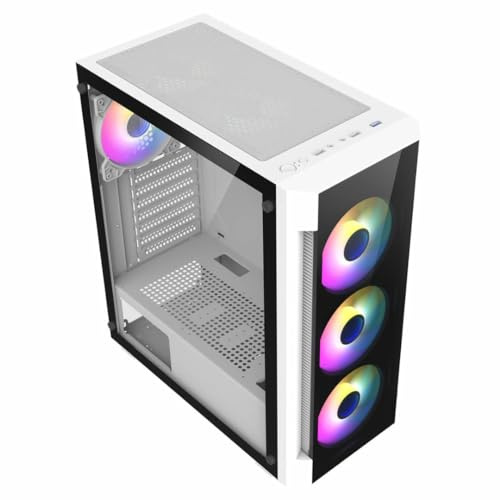 CiT Destroyer White Mid-Tower PC Gaming Case ATX with 2 x Tempered Glass Panels - 70%/30% Tint On Front & Side Tempered Glass Panels with6 x Infinity 120mm ARGB Inner-Ring Fans & 6-Port Hub Included