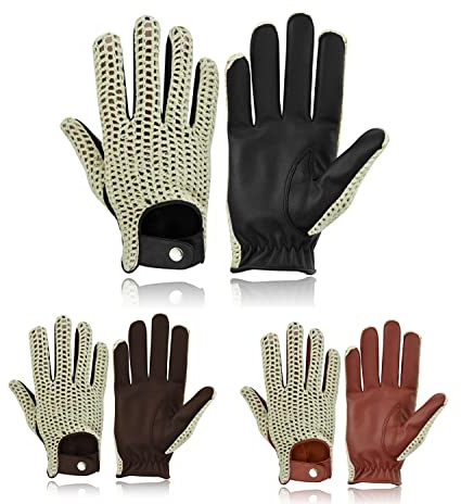 COLOURLINX Gants de conduite en cuir véritable pour homme et adulte - En cuir véritable souple - Crochet d'été - Style anglais classique - Pour fauteuil roulant - Pour fête formelle, cognac, L