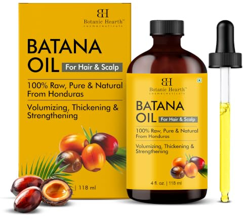 Botanic Hearth Huile de Batana brute pour cheveux - 100% pure et non raffinée du Honduras, croissance des cheveux et soin du cuir chevelu - 118 ml