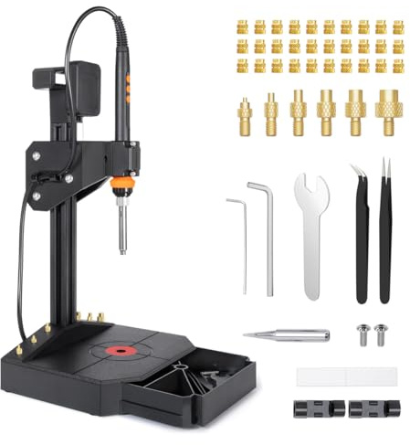 Mintion Pressa verticale con set di calore con saldatore da 90 W, punte termofissate M2-M8, 30 dadi in ottone filettati per parti stampate in 3D