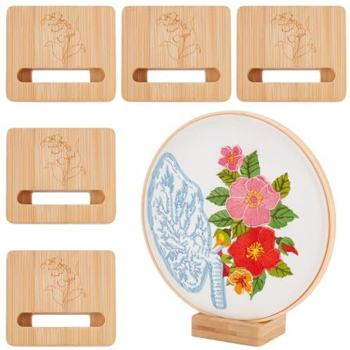 OLYCRAFT 6pcs support de Présentation Cerceau Broder Rectangulaire en Bois Chevalet Cerceau à Broder Motif Floral Support de Point de Croix Décoration pour Cerceau à Broder Jusqu'À 20cm