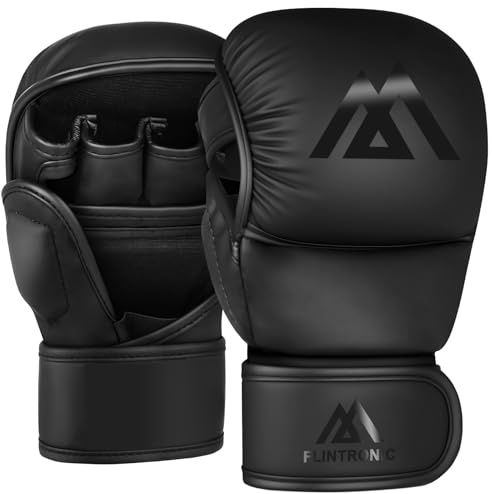 Flintronic Gants MMA Hommes Femmes, Gant Boxe Karaté, Gants de Combat en Cuir, Paume ventilée Ouverte, Support de Poignet Ajustable, pour Kickboxing, Mixtes, Arts Martiaux, Muay Thai, Sac de Frappe-L