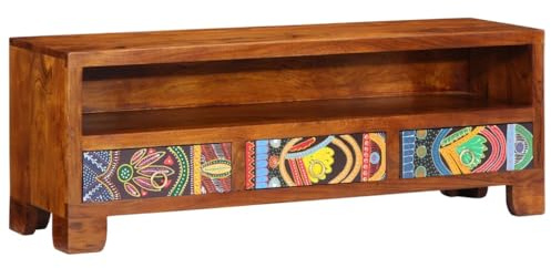 WKIEQACO Mueble de TV multicolor de 110 x 30 x 40 cm, madera maciza, armarios y estantes de almacenamiento de medios