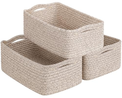 TIMEYARD 3er Set Aufbewahrungskorb Geflochten 28x18x11cm Weiß Braun