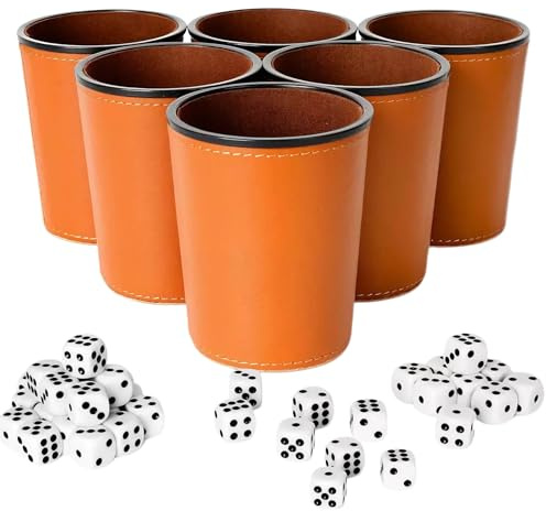 Juego de Tazas de Dados de Cuero, 6 Piezas Vasos de Dados de Piel, 36 Dado, con Forrado en Interior, para Home Liars, Juegos de Fiesta y Mesa, Reuniones Familiares Bar