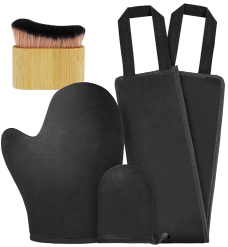 LOPHE Autoabbronzanti Guanti, Autoabbronzante Guanti Applicatore per Lozione Posteriore con Kabuki Brush - Riutilizzabile e Lavabile in Lavatrice, Nero