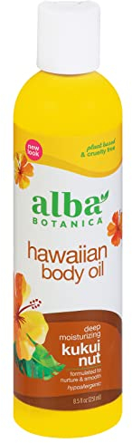 Alba Botanica - Kukui-Nuss-Bio-Körperöl – 250 ml – angereichert mit Kukui-Nussöl – spendet Feuchtigkeit und pflegt die Haut – leicht und zieht schnell ein