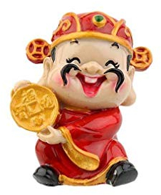 lachineuse - Figurine Caishen - Dieu Chinois de Fortune - Statuette Rouge en Résine - 6 x 5 x 4 cm - Traditions Feng Shui - Activateur de Richesse - Déco Maison Bureau - Idée Cadeau Chine, Asie