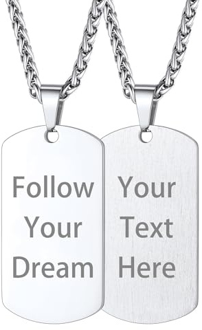 Custom4U Collier Pendentif Dog Tag Militaire Personnalisable Homme Médaille Militaire Prénom Texte Gravable Acier Inoxydable 316L Chaine Ajustable 55 cm