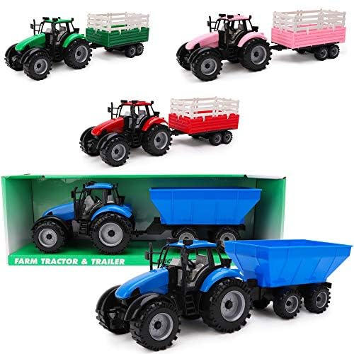 Toyland® - Tracteur de Ferme à Friction avec remorque - Jouets de Ferme pour garçons (Bleu)