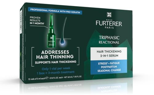 Rene Furterer Triphasic Reactional Concentrated Serum - Thinning Hair caused by stress, postpartum, seasonal change - Drug-Free - Breastfeeding Safe - Dermatologist tested - 12 ct., 3-Month Supply