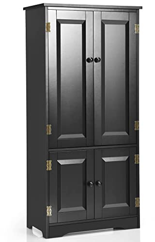 COSTWAY Armoire de Rangement Vintage en MDF avec 2 Étagères Réglables sur 5 Positions et Dispositif Anti-Dumping, 58,5 x 31,5 x 123 cm, pour Salon, Chambre, Bureau (Noir)