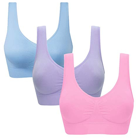 Vermilion Bird Women's Seamless Comfortable Sports Bra with Removable Pads 3 Pack XL