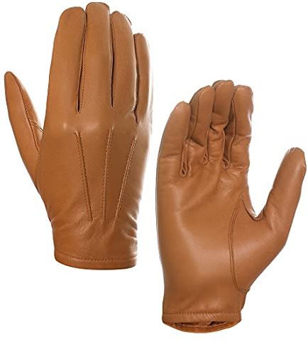 Harssidanzar Herren dünne ungefütterte Lederpolizeihandschuhe GM031EU, Bräunen,Größe L