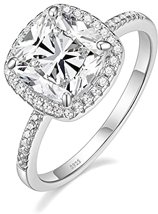 EAMTI 3.5CT 925 Sterling Silver Rings Cushion Cut Cubic Zirconia CZ Engagement Wedding Bands for Women Promise Rings for Her Size 7