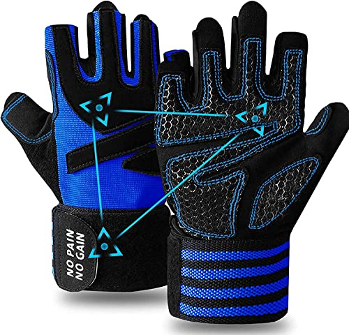 FINGER TEN Gant De Fitness Homme Femme Doigt Plein Entraînement Crossfit Gymnastique Paire De Valeurs, Gants PoignEe RembourrEe L'haltErophilie Gym Interieur Exterieur S M L XL (Demi Doigt-Navy, S)