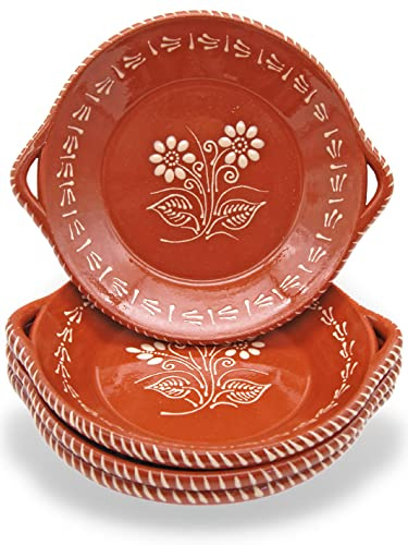 Portuguese Pottery Terracotta Clay Skillet Dinner Plate - Set of 4 Made in Portugal