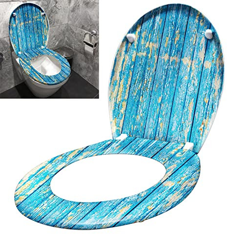 Yznahre WC-Sitz Toilettendeckel mit Absenkautomatik,Toilettensitz O-Form aus Duroplast Universal Größe Klodeckel, Antibakterielle WC Deckel Toilettenbrille Toilet Seat Klositz, Blau Planks