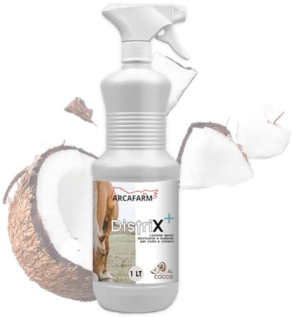 Spray Districante Naturale per Cavalli 1 lt al Cocco, Distrix Lucidante Coda Criniera Manto morbido e lucido, Detergente Pulizia Pelo rimuovi sporco, lozione a secco per nodi - 100% Made in Italy