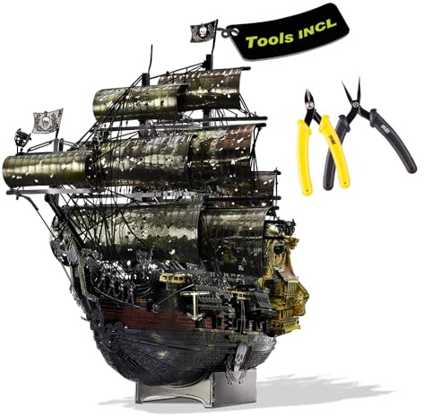 Piececool Metal 3D Puzzle Queen Anne's Revenge with Tool, Pirate Ship Model Kits for Adults to Build, 304 Stainless Steel, Assembly is required, Difficulty level 5