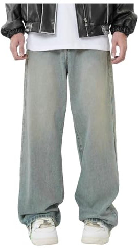 Herren Baggy Jeans Loose Fit Pants Classic Regular Hosen Vintage Jungen Jeans Hip Hop Style Breite Hosen Teenager Jungen Straight Leg Denim Hosen Y2K Streetwear Skateboard Jeanshosen