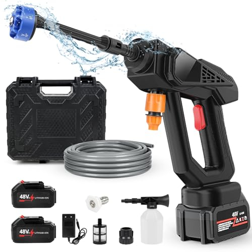 Battery Pressure Washer, 24V Cordless Hand Held Jet Washer 30Bar with 2x1.5 Ah Batteries, 6-in-1 Multi-spray Nozzle, Portable Power Washer Mini Jet Wash for Car, Motorbike, Patio, Window Cleaner