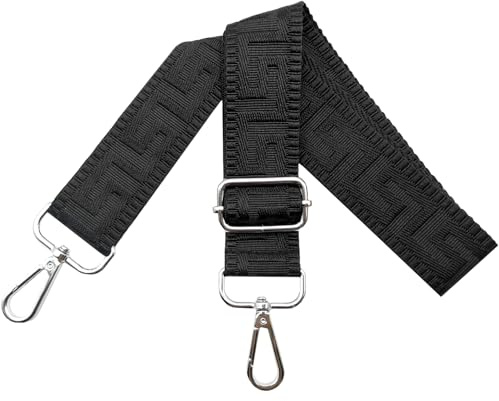 Correa para Bolso Ajustable de Mujer con Mosquetón Plateado 3.8cm Anchura, Correa de Hombro Reemplazo para Bandolera y Crossbody, Negro Puro